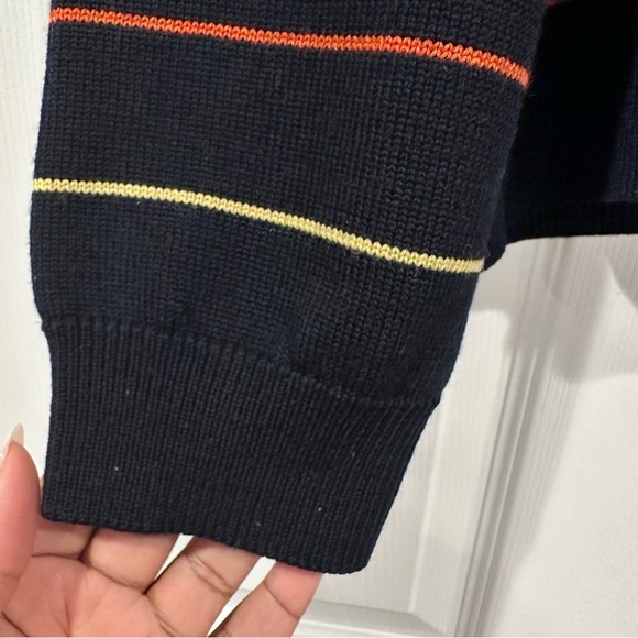 Brooks Brothers Stripe Sweater L Navy Multicolor Italian Merino Wool Rainbow - Picture 5 of 10